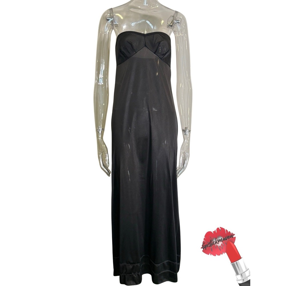 Vintage Wonder Maid Slip Dress‎ Womens Sz 36 Black Silky Feel Maxi Lingerie 2961